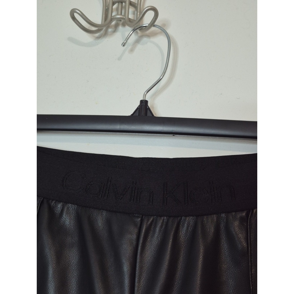 Calvin Klein Women's Medium Black Faux Leather Pants Straight Leg Y2K Sleek - Picture 3 of 10